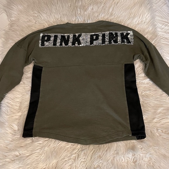 PINK | Sequin | Crewneck Sweatshirt | Green & Black - Picture 9 of 11